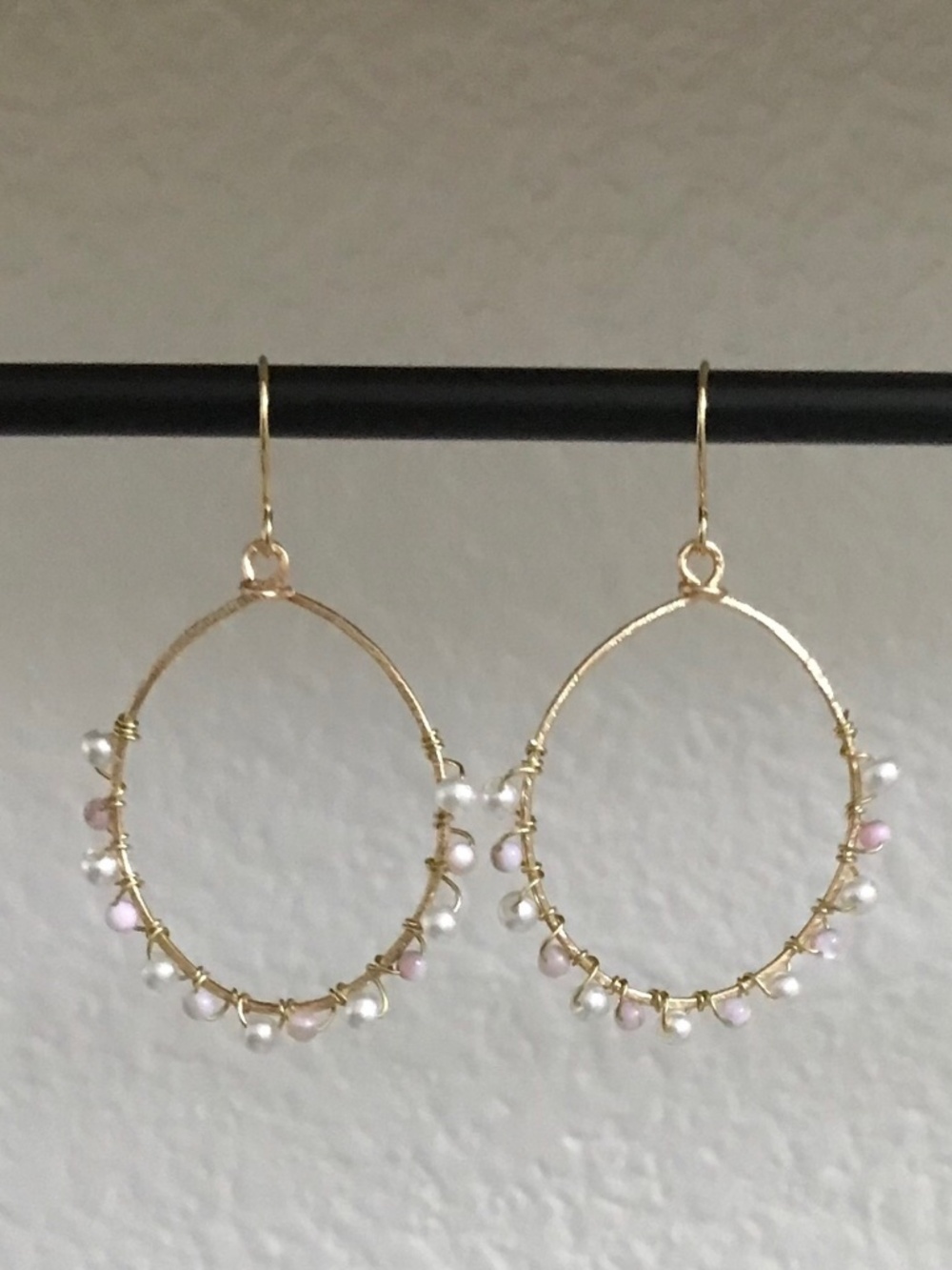 Handmade Pink Shell & Faux Pearl Hoop Earrings
